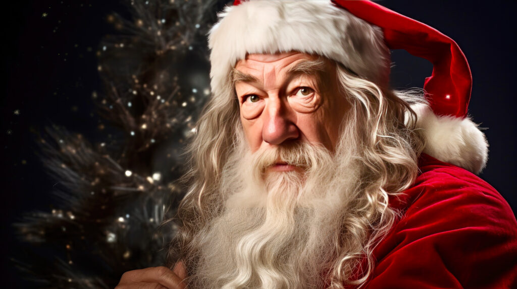 Gandalf (Ian McKellen) als Weihnachtsmann (KI-generiert)
