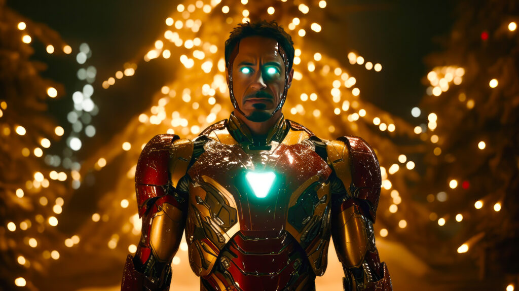 Robert Downey Jr. (Tony Stark in Iron Man) als Weihnachtsmann (KI-generiert)