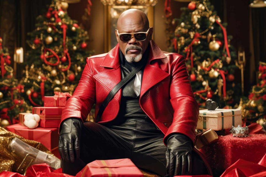 Avengers Weihnachten - Nick Fury (KI) im Sessel. Im Hintergrund Weihnachtsdekoration.
